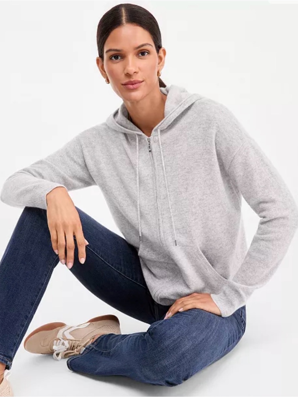 Charter Club 100% Cashmere Zip Hoodie in Heathered Grey